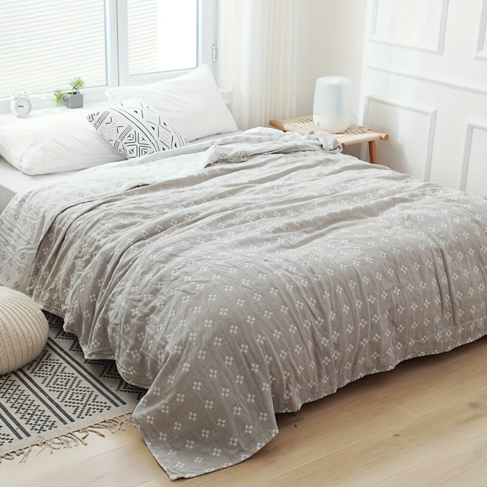 Jacquard Cotton Blanket – Geometric Cross Pattern Pure Cotton Throw, Soft Breathable All Season, Machine Washable, 4 Colors, 2 Sizes
