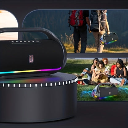 JYX D20 Portable Bluetooth Boombox Speaker with 3D Surround Sound, RGB Disco Lights, Deep Bass Boost, TWS Stereo, 8-10H Playtime, MicroSD USB AUX for Outdoor Party, Camping & Indoor Use
