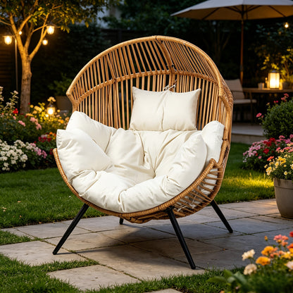 Egg Chair Outdoor Wicker PE Rattan Oversized Patio Lounge Chair with Cushion Rocking Egg Chair for Backyard Balcony Garden Beige Black Black/Rattan