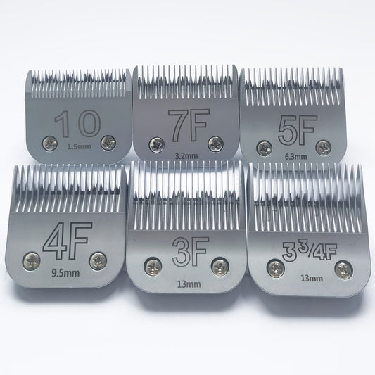 Dog Clipper Replacement Blades – Ceramic & Carbon Steel Detachable Blades in 5 Sizes (3F/4F/5F/7F/10#) | Compatible with Andis AG/AGC, Wahl KM2/KM5/KM10, Oster & More | Professional Pet Grooming Accessory