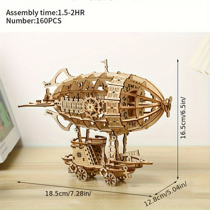 Steampunk Airship Wooden Model Kit – DIY Mechanical Puzzle Building Set for Adults & Teens, Laser-Cut Handcraft Brain Teaser, Unique Birthday Christmas Gift for Men Women