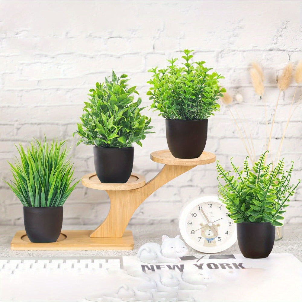 Artificial Plants 4 Pack Small Fake Plants in Black Pots for Bathroom Home Office Desktop for Entryways, Bedrooms and Living Spaces