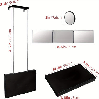Hair Cutting Mirror 3 Way with LED Light - 360° View Trifold Barber Mirror, Adjustable Height, Door Hang Wall Mount or Tabletop
