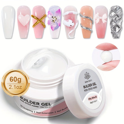 Builder Gel for Nail Extensions and 3D Sculpting, 60g Jar in Clear or Milky White for UV or LED Lamp Curing