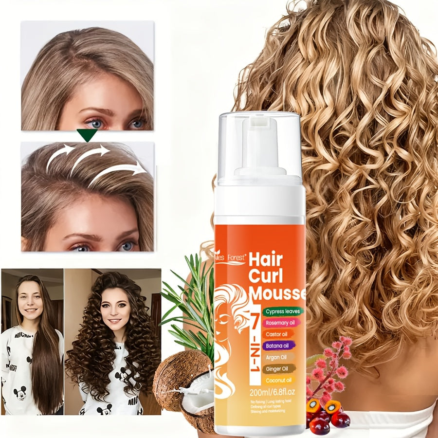 Curl Defining Hair Foam Mousse 200ml Moisturizing Smoothing Styling for Natural Fluffy Elastic Curls | Frizz Control for Wavy Coily Hair | Men & Women 6.76oz