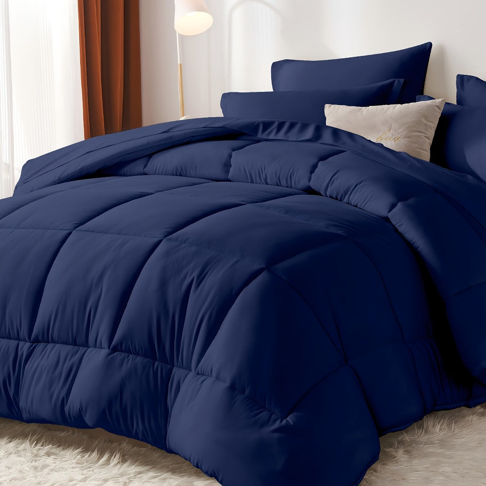 Comforter Set Soft Breathable Microfiber Bed in a Bag with Fitted Sheet Flat Sheet Pillowcases & Shams – All Season Fluffy Checkered Bedding Set Twin Full Queen King