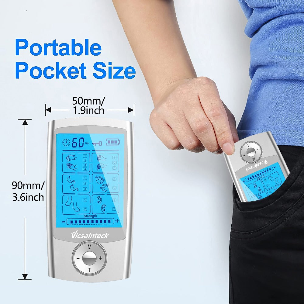 Portable TENS EMS Unit Muscle Massager – 16 Modes 20 Intensity Levels, 4 Electrodes for Back, Shoulder, Leg & Foot Pain Relief, Rechargeable Physical Therapy Device for Men & Women