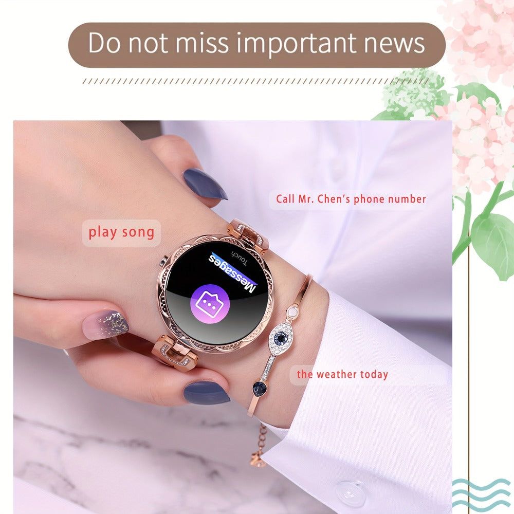 Smartwatch for Women with 1.09-Inch Round Touch Display, Rhinestone Bracelet and 100 Sport Modes