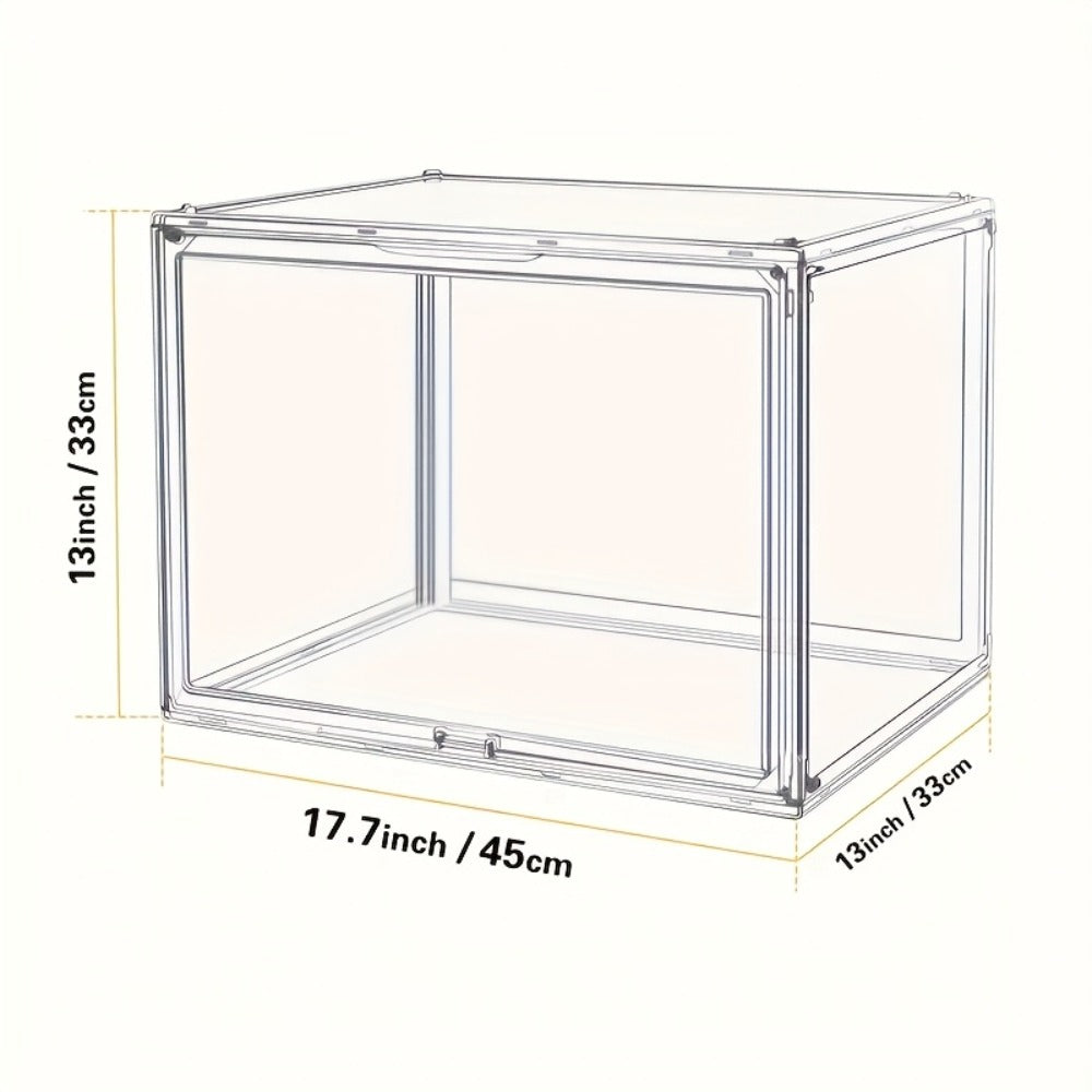 XL Clear Stackable Acrylic Storage Bin with Magnetic Lid, 50L Foldable Display Organizer in One- or Two-Piece Options