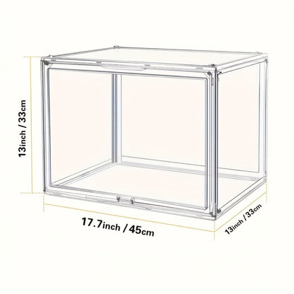 XL Clear Stackable Acrylic Storage Bin with Magnetic Lid, 50L Foldable Display Organizer in One- or Two-Piece Options