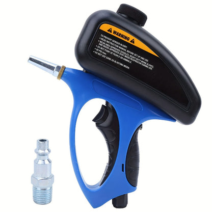 Sandblaster Gun for Air Compressor Pneumatic Abrasive Blasting – 90 PSI Max, 500ml Tank, Small Nozzle, for Metal Rust Removal, Glass Etching, Polishing & Auto Repair – Blue, Red & Yellow