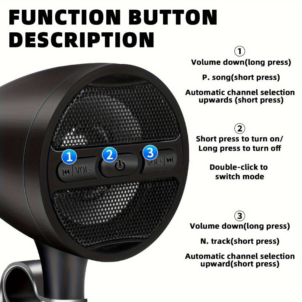 Motorcycle Handlebar Speaker 12V Stereo Audio System with MP3 USB FM Radio Handlebar Mount for Off-Road Dirt Bike ATV Cruiser Waterproof Music Player Black