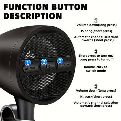 Motorcycle Handlebar Speaker 12V Stereo Audio System with MP3 USB FM Radio Handlebar Mount for Off-Road Dirt Bike ATV Cruiser Waterproof Music Player Black