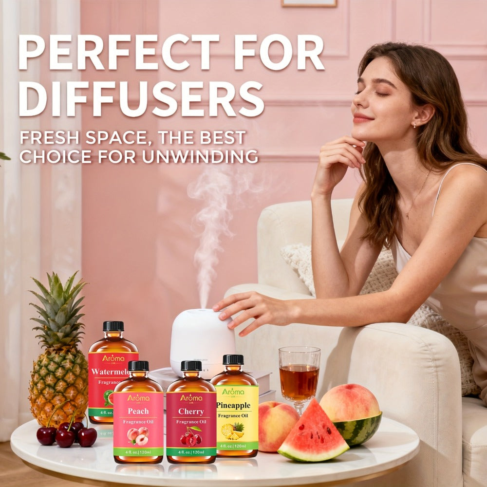 120ml Fruit Fragrance Oil for Diffuser, Candle and Soap Projects in Seven Strawberry-to-Cherry Scent Labels