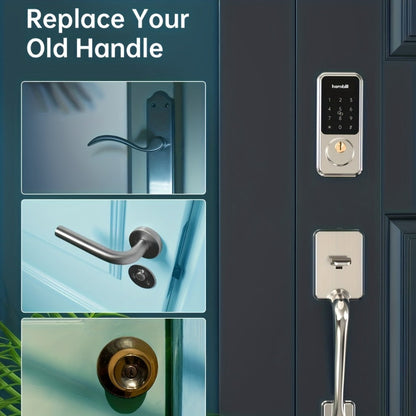 Hornbill Smart Door Lock Set with Handle - Alexa Compatible Keypad Deadbolt, Bluetooth App, Keyfob & Auto-Lock, Complete Keyless Entry Front Door Upgrade, Matte Black & Silver