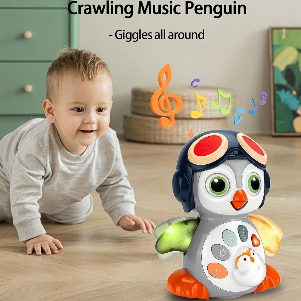 Musical Crawling Penguin Toy with Light-Up Wings, Moving Eyes and Four Front Control Buttons