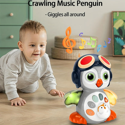Musical Crawling Penguin Toy with Light-Up Wings, Moving Eyes and Four Front Control Buttons
