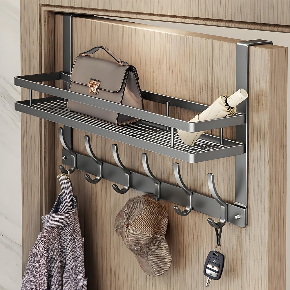 Metal Over-Door Hook Rack with Five, Six or Eight Hooks for Clothes, Bags, Keys or Towels for Home and Everyday Use