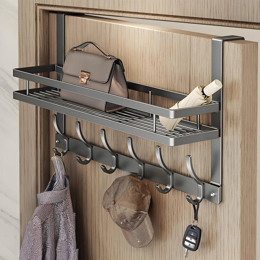 Over Door Hook Rack Metal | No Drill Behind Door Organizer with 5 6 8 Hooks for Clothes Bags Keys Towels – Space-Saving Wall Mount Storage for Bedroom Bathroom Entryway Closet