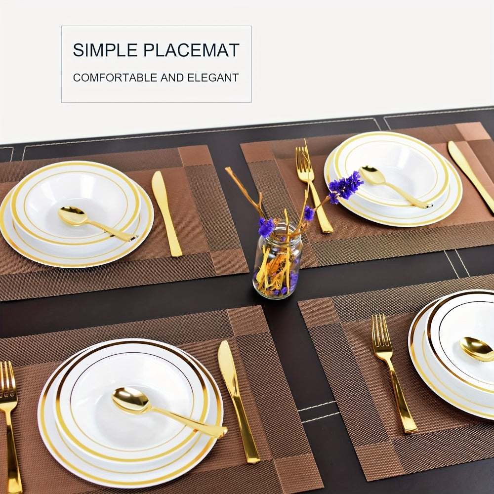Six-Piece PVC Placemats in Gold, Brown or Silver, Each 11.8 x 17.7 Inches for Dining Tables