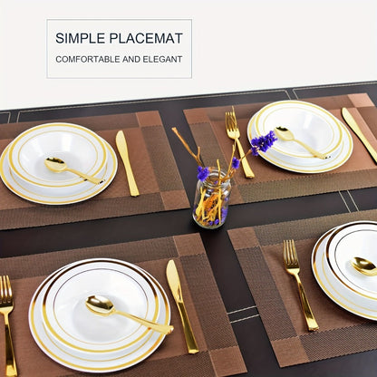 Six-Piece PVC Placemats in Gold, Brown or Silver, Each 11.8 x 17.7 Inches for Dining Tables