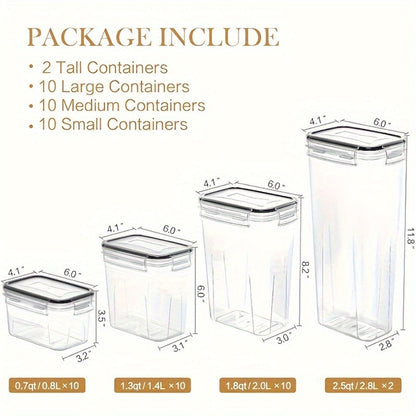 Airtight Food Storage Containers 64 Piece Set - BPA-Free Plastic Canisters with Lids for Pantry Kitchen Organization, Dishwasher Safe, Perfect for Storing Flour Sugar Cereal Dry Goods and Snacks, Includes Reusable Labels and Marker, 32 Boxes and 32 Lids