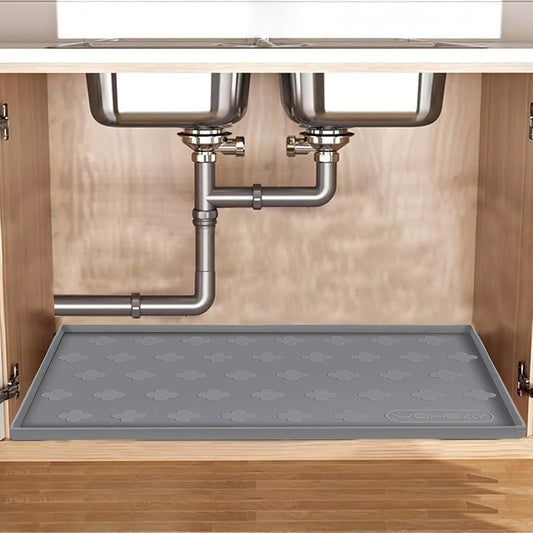 Silicone Under Sink Mat 34" x 22" Food Grade Waterproof Cabinet Liner, Honeycomb Pattern Drip Tray for Kitchen Bathroom Cabinet Organizer, Holds 2+ Gallons, Easy Clean Non-Toxic Boot Tray