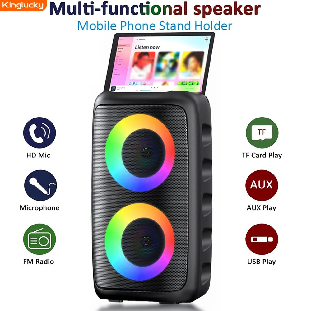 Karaoke Party Speaker with Disco Lights & Microphone Kinglucky, Portable Bluetooth Subwoofer Speaker for Outdoor Events Family Singing, TWS Stereo Pairing, TF/AUX/USB, Wireless Speaker for Parties Backyard Celebrations