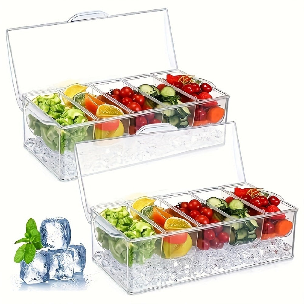 Five-Compartment Serving Bowl Set with Lid, Five Forks and Two Tongs for Party Table Display