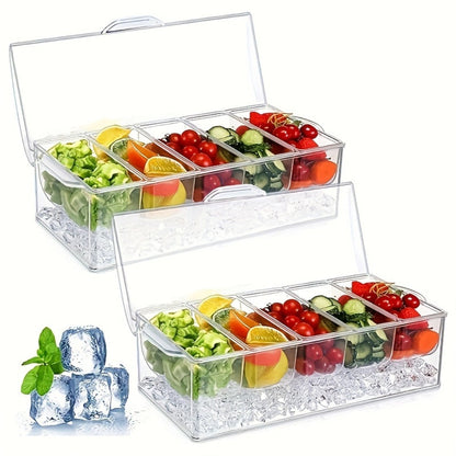 Five-Compartment Serving Bowl Set with Lid, Five Forks and Two Tongs for Party Table Display