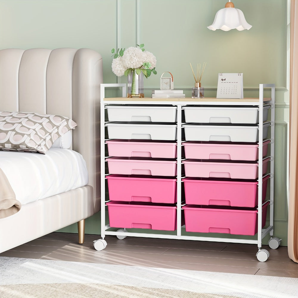 12-Drawer Rolling Storage Cart with Locking Wheels and 360° Swivel detail image - detail view 10