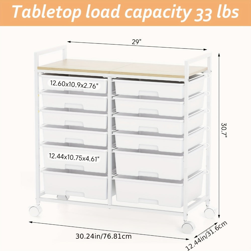 12-Drawer Rolling Storage Cart with Locking Wheels and 360° Swivel detail image