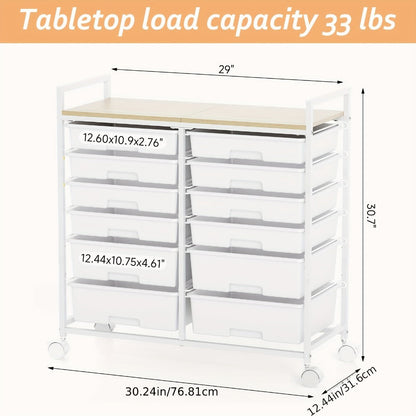 12-Drawer Rolling Storage Cart with Locking Wheels and 360° Swivel detail image