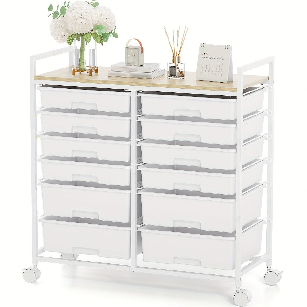12-Drawer Rolling Storage Cart with Locking Wheels and 360° Swivel detail image - detail view 3