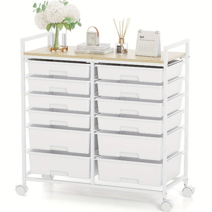 12-Drawer Rolling Storage Cart with Locking Wheels and 360° Swivel detail image - detail view 3