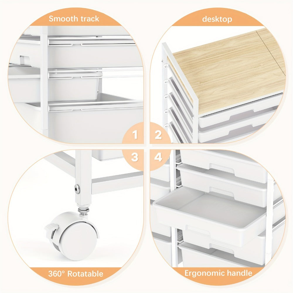 12-Drawer Rolling Storage Cart with Locking Wheels and 360° Swivel detail image - detail view 6