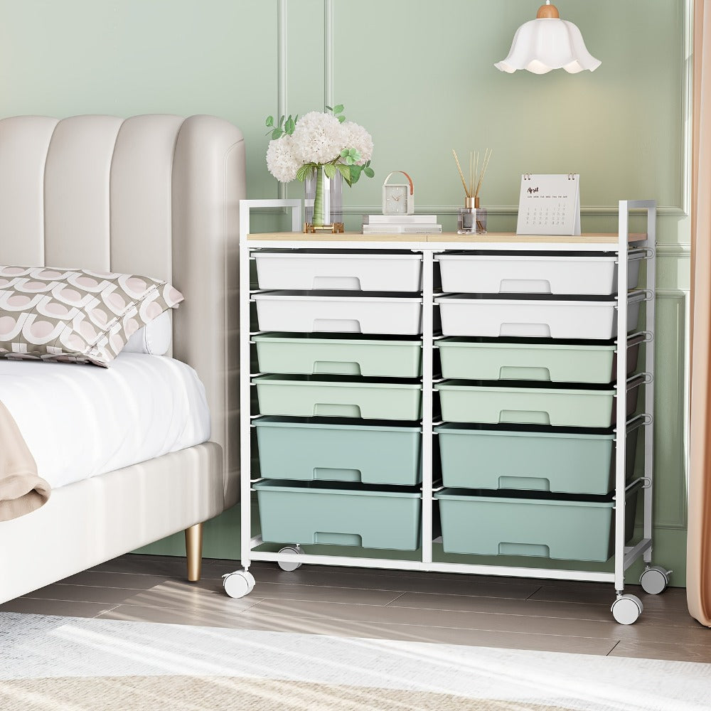 12-Drawer Rolling Storage Cart with Locking Wheels and 360° Swivel detail image - detail view 8