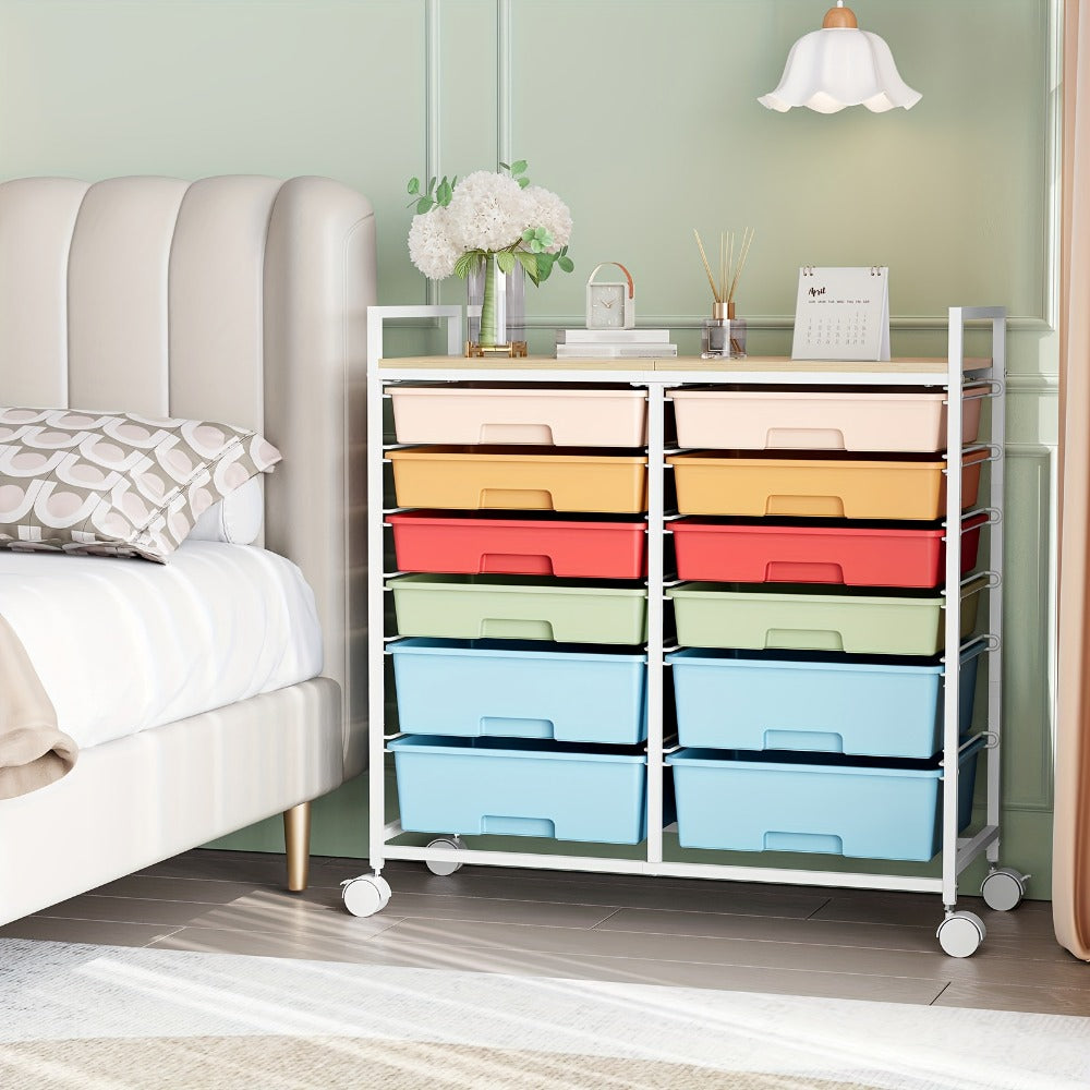 12-Drawer Rolling Storage Cart with Locking Wheels and 360° Swivel detail image - detail view 9