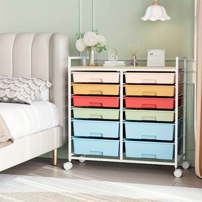 12-Drawer Rolling Storage Cart with Locking Wheels and 360° Swivel detail image - detail view 9