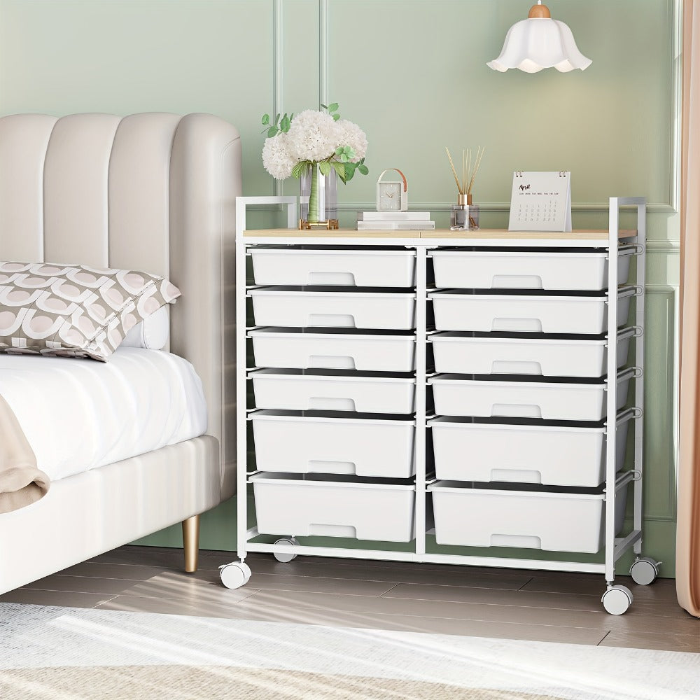 Storage Cart, 12 Drawer Rolling with Tabletop & Locking Wheels - Mobile Organizer Cabinet shown in the main product view