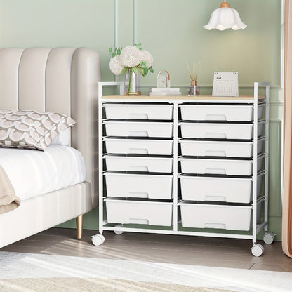 Storage Cart, 12 Drawer Rolling with Tabletop & Locking Wheels - Mobile Organizer Cabinet shown in the main product view