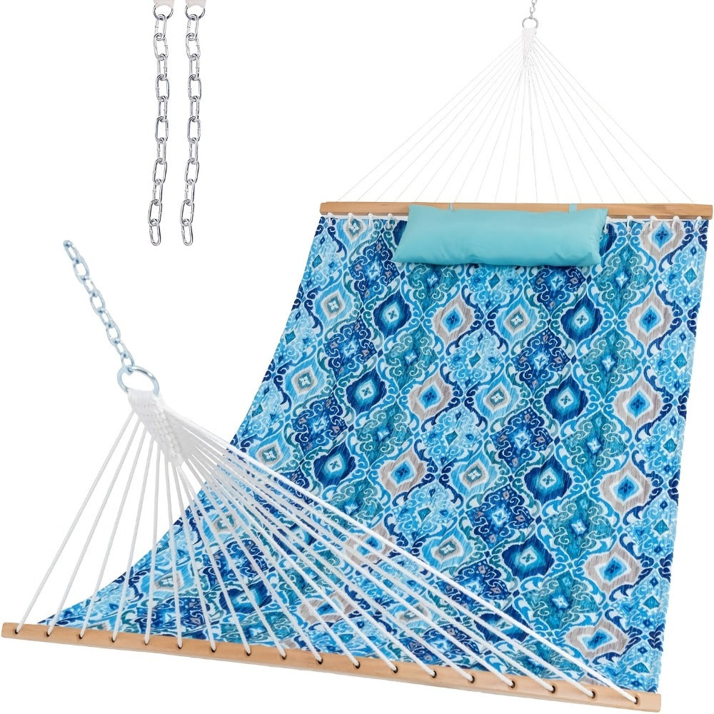 12-Foot Fabric Hammock with Detachable Pillow and Spreader Bar for Patio detail image - detail view 10