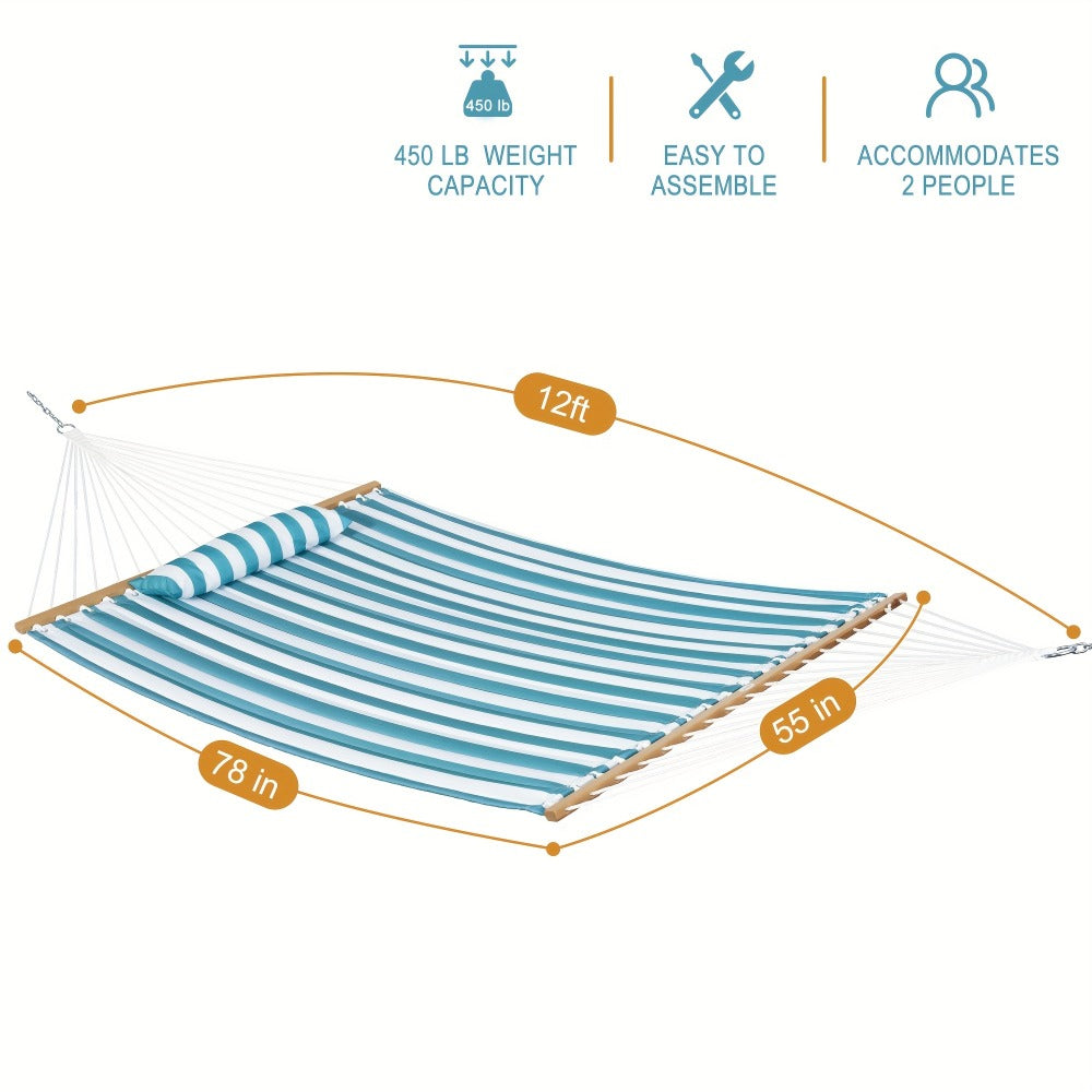 12-Foot Fabric Hammock with Detachable Pillow and Spreader Bar for Patio detail image - detail view 4