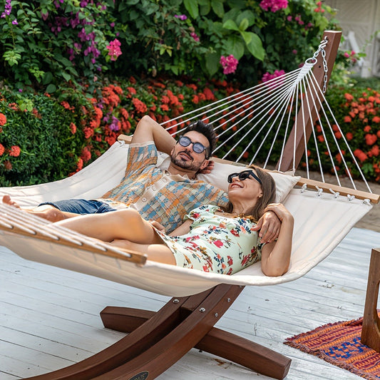 Hammock shown in the Floral Auqa option