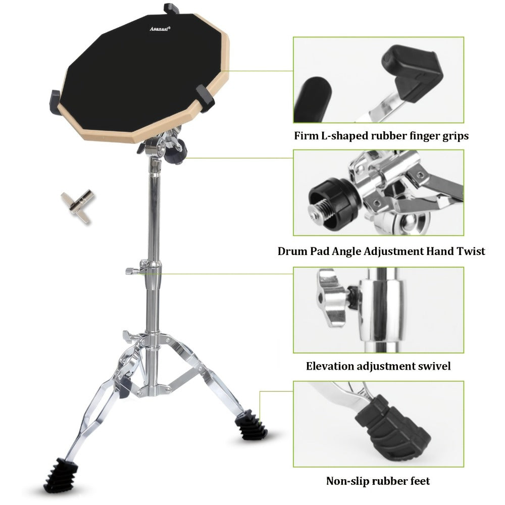 12-Inch Drum Practice Pad Set with Adjustable Snare Stand, Sticks and Bag detail image - detail view 5