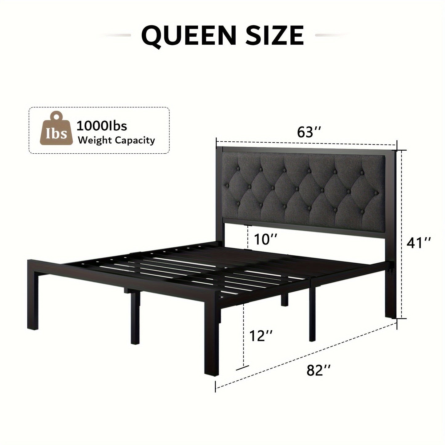 Bed Frame shown in the Gray, Queen option