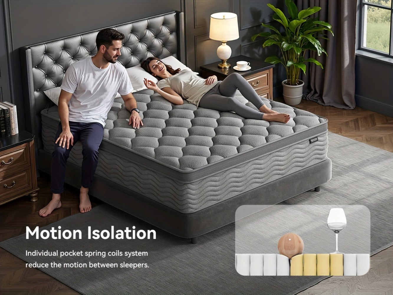 12-Inch Twin Mattress with Pocket Springs, Medium-Firm Bed Mattress for Bedroom detail image - detail view 13