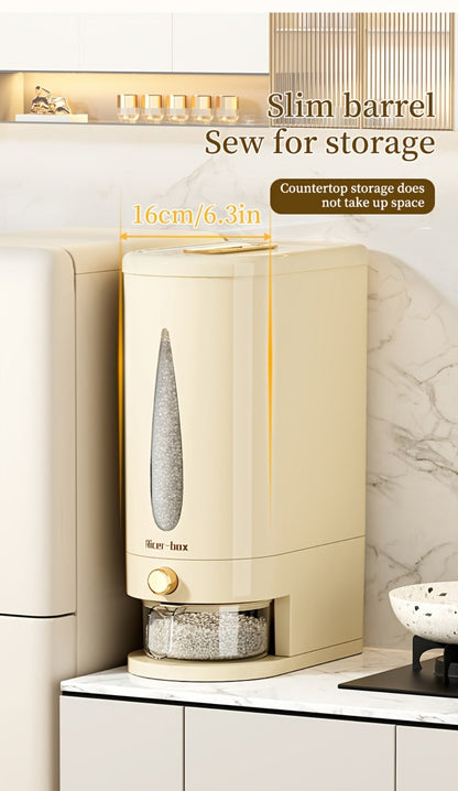Food Storage Container Press-Button Rice Dispenser with Measuring Cup and 11lb or 22lb Capacity Options
