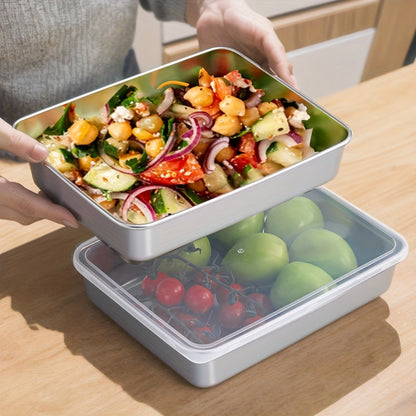 Food Storage Containers Five-Piece Stainless Steel Tray Set with Included Lids for Meal Prep and Refrigerator Use