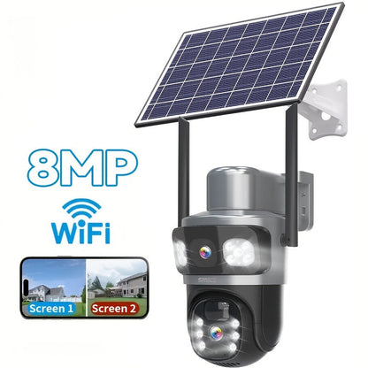 Solar Security Camera Outdoor Wireless 8MP with 8X Digital Zoom, Spotlight Siren, Color Night Vision, PIR Motion Detection & 2-Way Audio – Battery Powered 2.4GHz WiFi CCTV Surveillance Camera